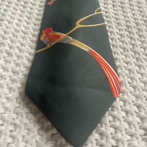 Galli’s necktie green with red yellow‎ birds 100% silk